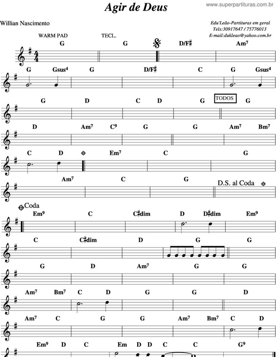 Partitura da música Agir de Deus v.2