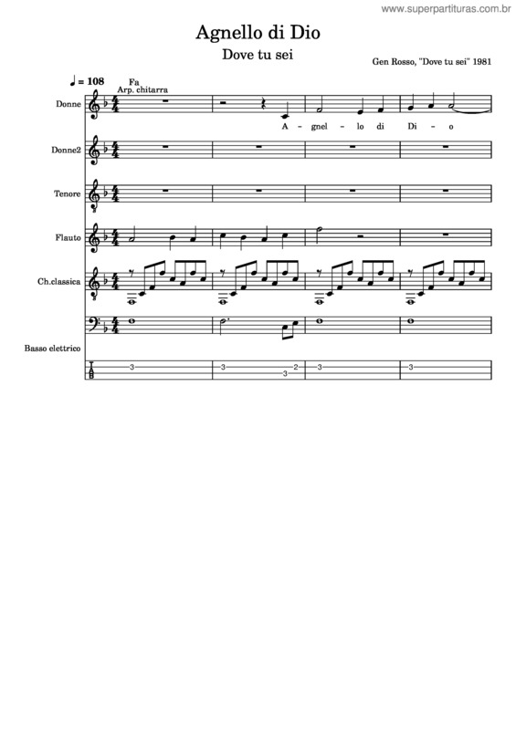 Partitura da música Agnello Do Dio Cordeiro De Deus