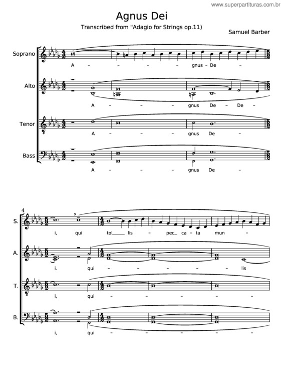 Partitura da música Agnus Dei – Samuel Barber v.2