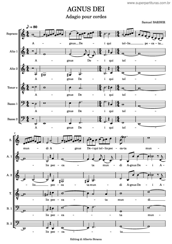 Partitura da música Agnus Dei – Samuel Barber