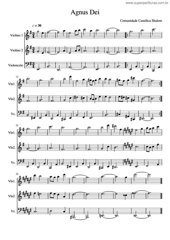 Partitura da música Agnus Dei 21.05