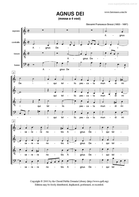 Partitura da música Agnus Dei 3