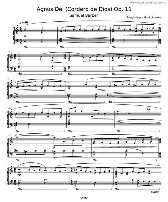 Partitura da música Agnus Dei Op. 11 – Samuel Barber