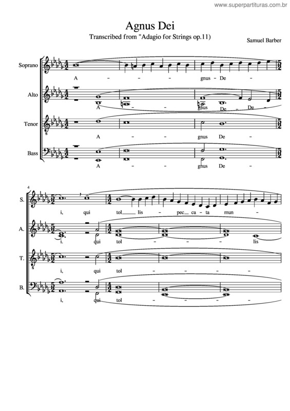 Partitura da música Agnus Dei S Barber
