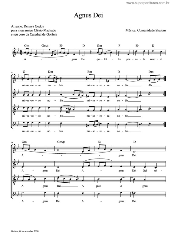 Partitura da música Agnus Dei v.18