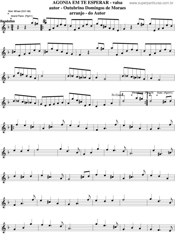 Partitura da música Agonia Em Te Esperar v.2