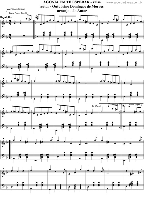 Partitura da música Agonia Em Te Esperar v.3