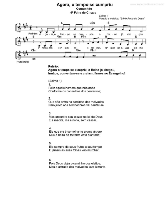 Partitura da música Agora, o Tempo se Cumpriu