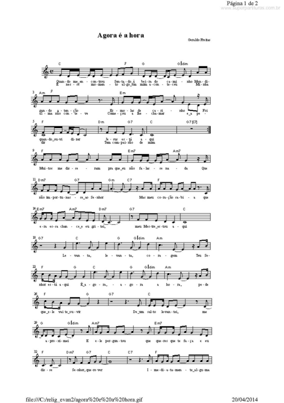 Partitura da música Agora é a Hora