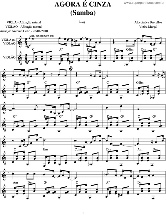 Partitura da música Agora É Cinza v.2