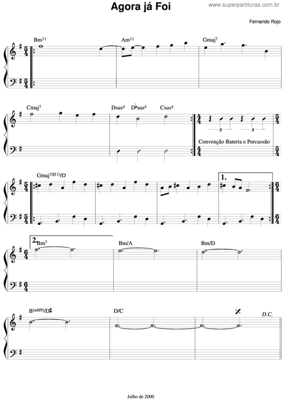 Partitura da música Agora Já Foi