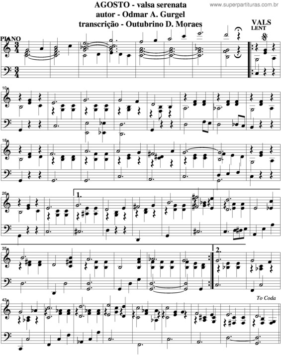 Partitura da música Agosto