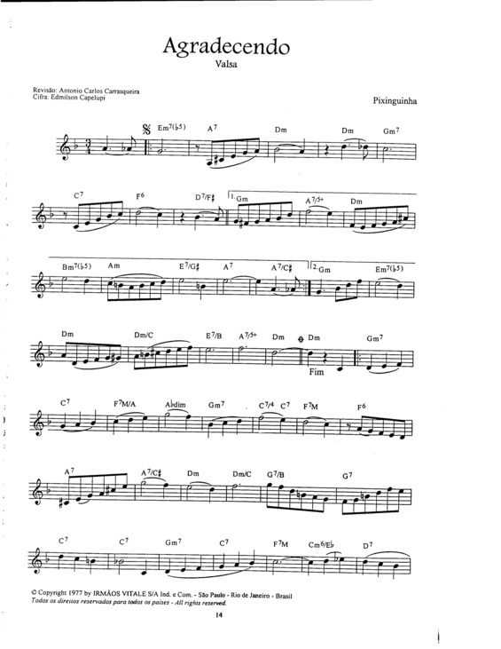 Partitura da música Agradecendo v.6