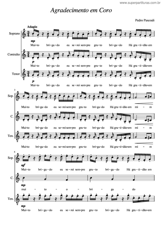 Partitura da música Agradecimento Em Coro