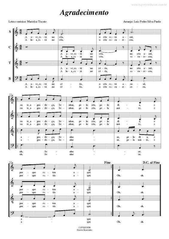 Partitura da música Agradecimento