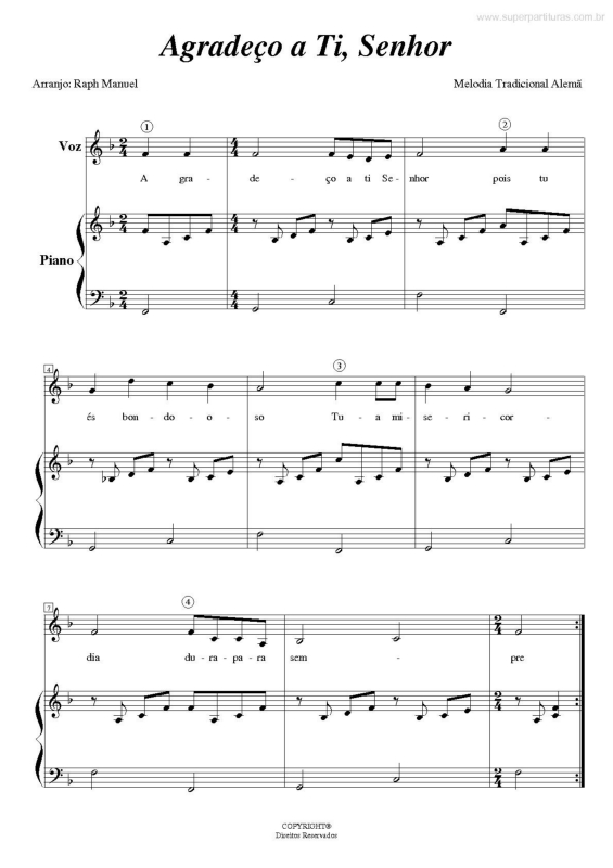 Partitura da música Agradeço a Ti, Senhor