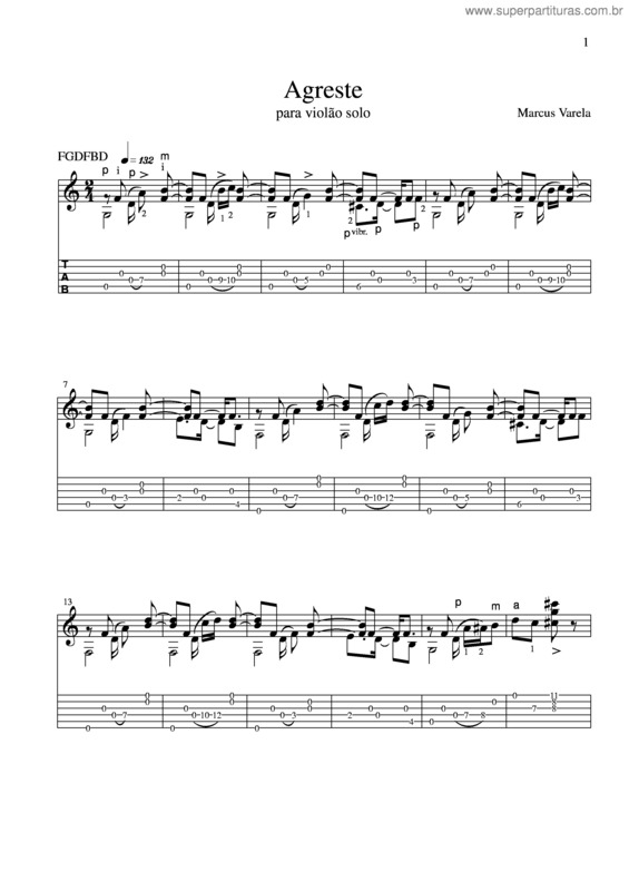 Partitura da música Agreste