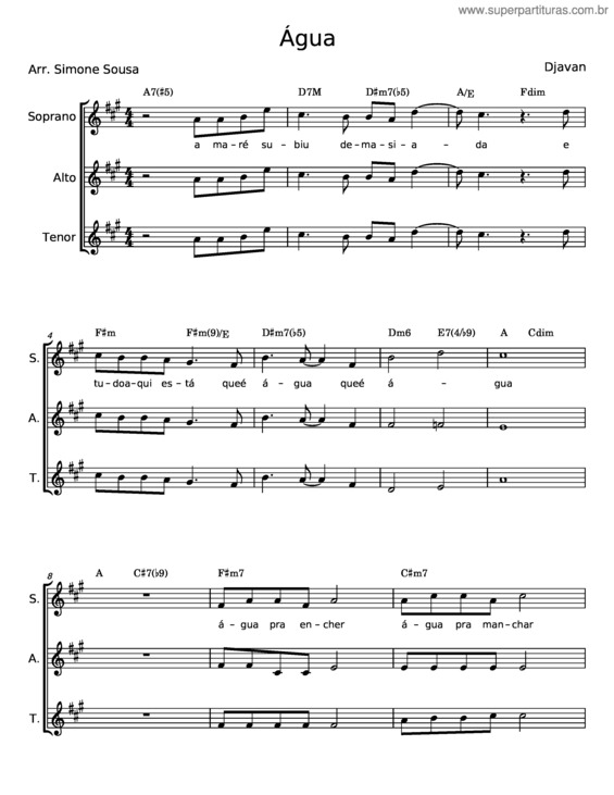 Partitura da música Água – Djavan