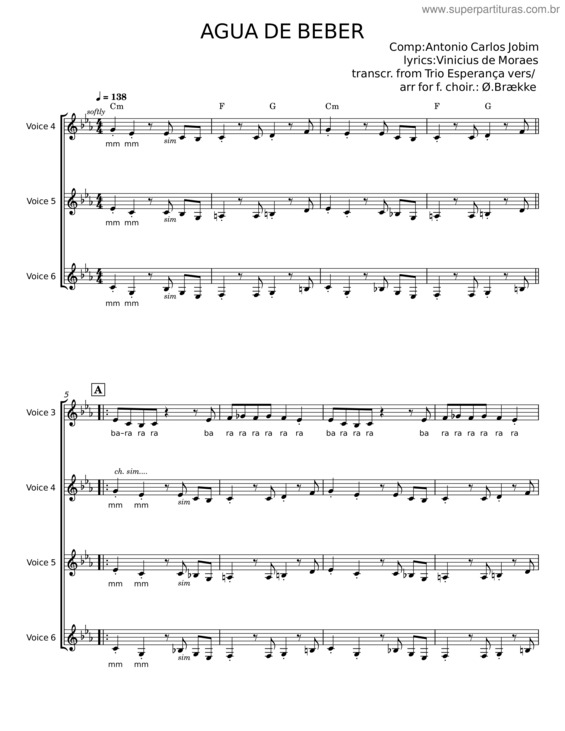 Partitura da música Agua De Beber – Antônio Carlos Jobim