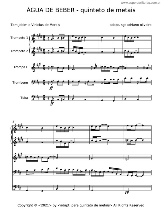 Partitura da música Água De Beber – Tom Jobim E Vinícius De Moraes