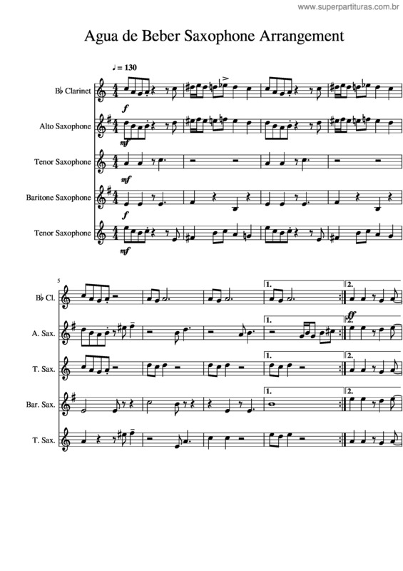 Partitura da música Agua De Beber Saxophone Arrangement