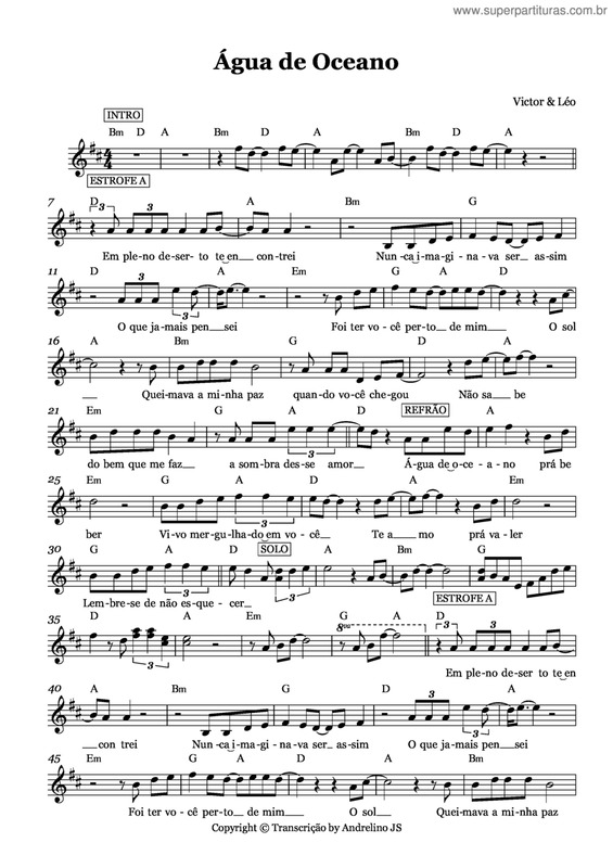 Partitura da música Água de oceano v.2