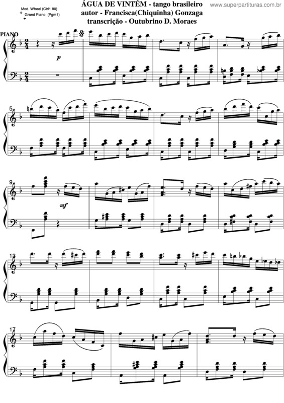 Partitura da música Água De Vintém