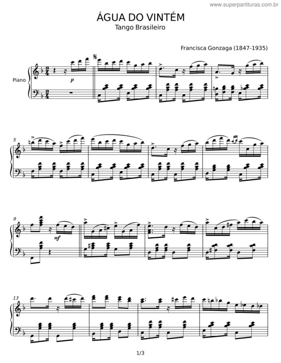 Partitura da música Água Do Vintém – Francisca Gonzaga