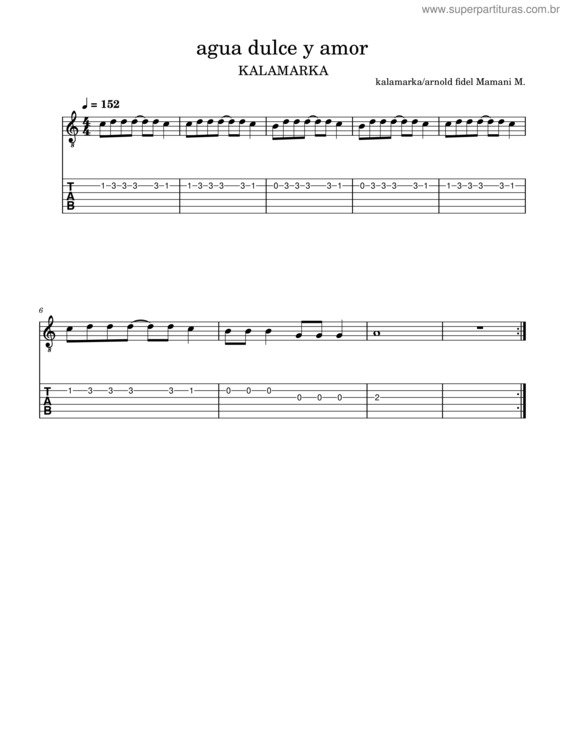 Partitura da música Agua Dulce Y Amor Intro Gtr Andy