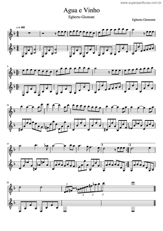 Partitura da música Agua E Vinho – Duet