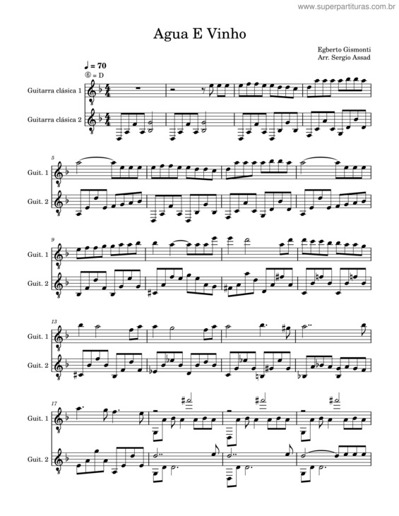 Partitura da música Agua E Vinho – Egberto Gismonti Arr. Sergio Saad