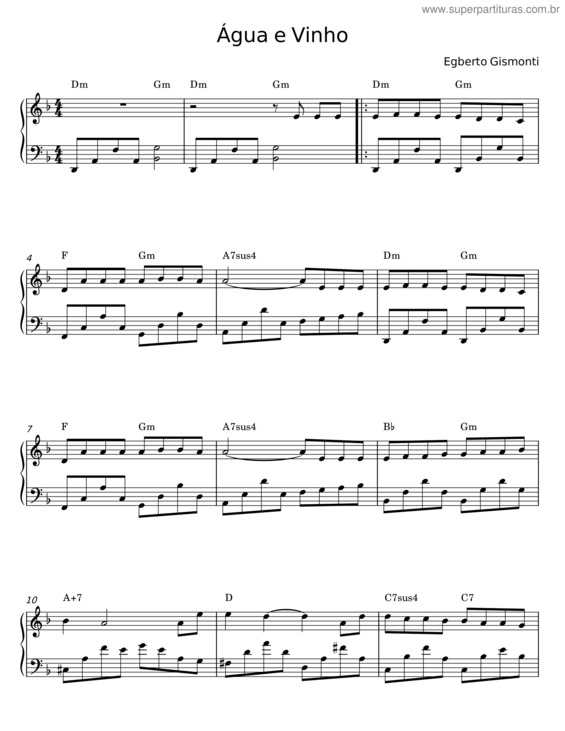 Partitura da música Agua E Vinho – Egberto Gismonti