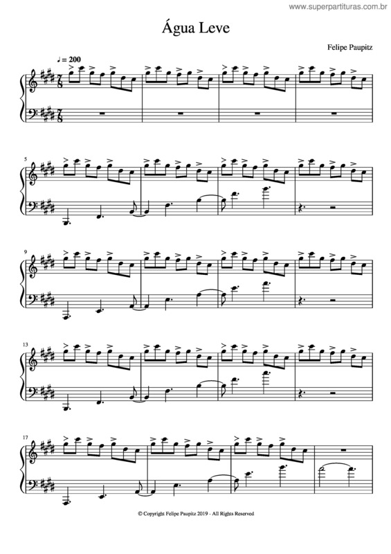 Partitura da música Água Leve Introdução