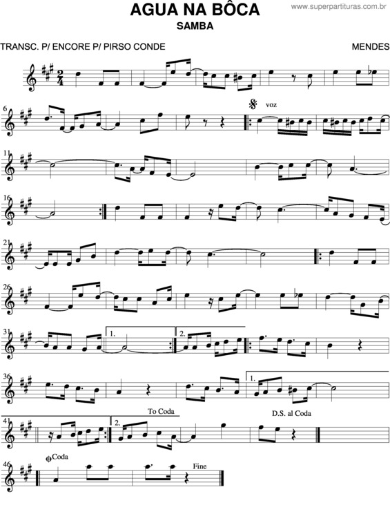 Partitura da música Água Na Boca v.2