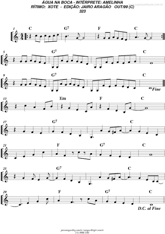 Partitura da música Água na Boca