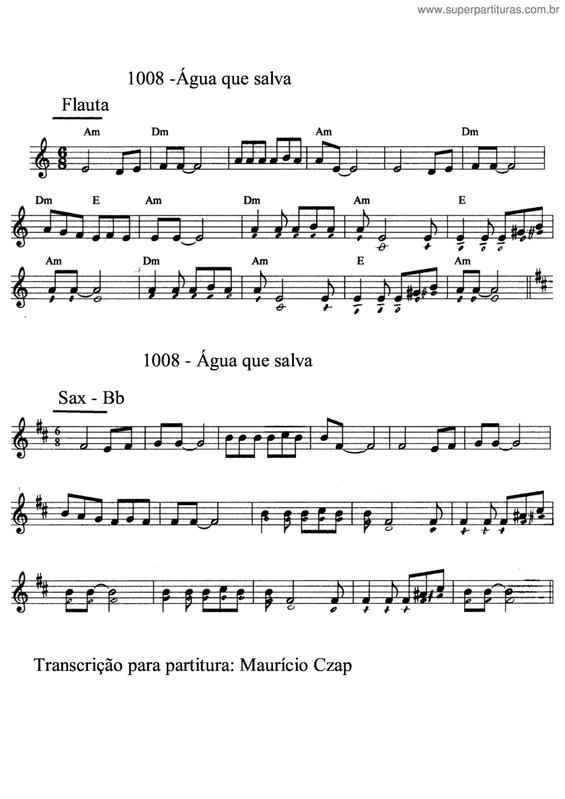 Partitura da música Água Que Salva