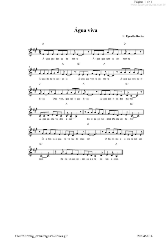 Partitura da música Água Viva