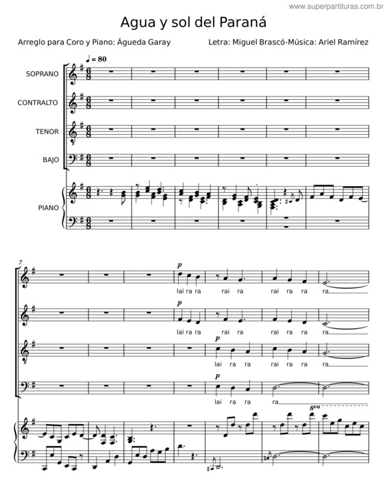 Partitura da música Agua Y Sol Del Paraná – Miguel Brascó–Música;Ariel Ramírez;Águeda Garay