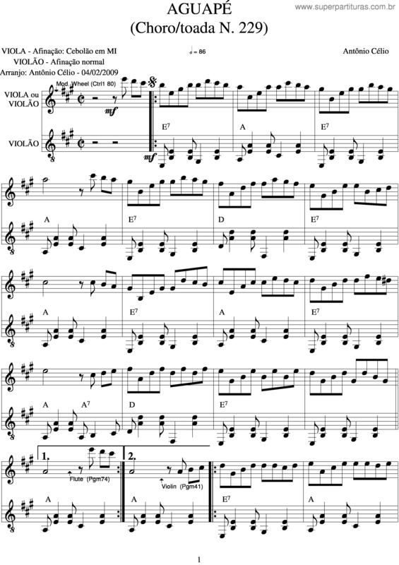 Partitura da música Águapé