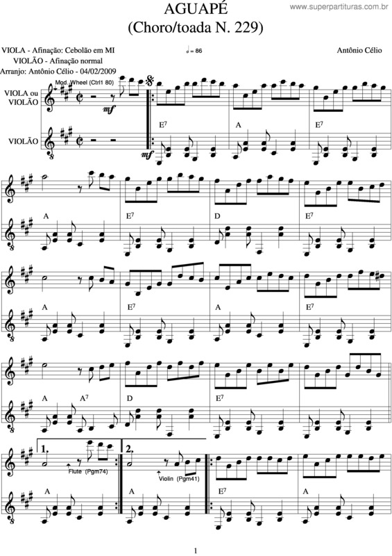 Partitura da música Águapé