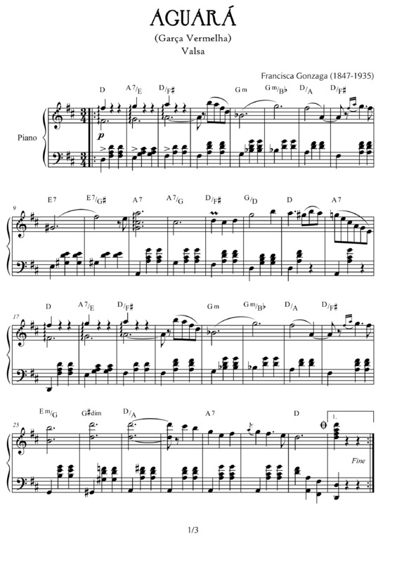 Partitura da música Aguará (Garça Vermelha)