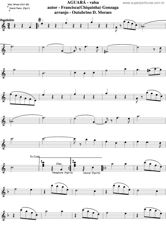 Partitura da música Águará v.2