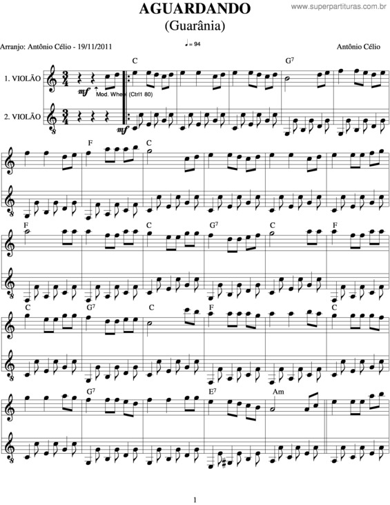 Partitura da música Águardando