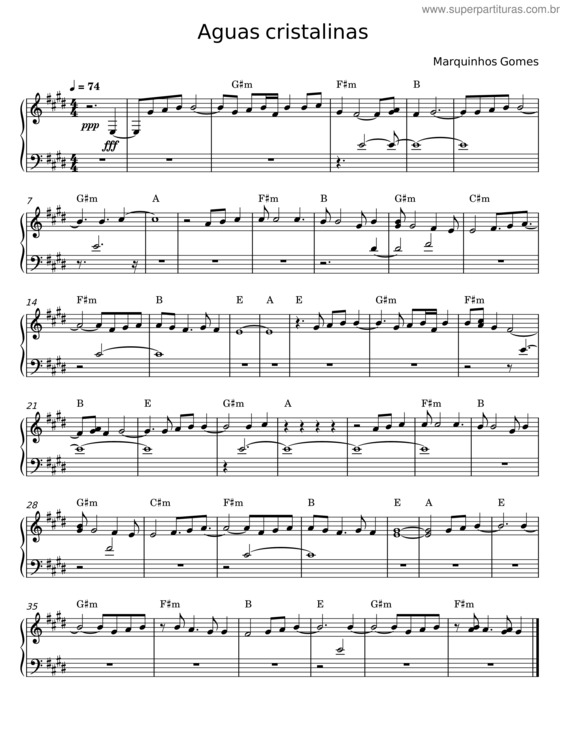 Partitura da música Águas Cristalinas  – Marquinhos Gomes