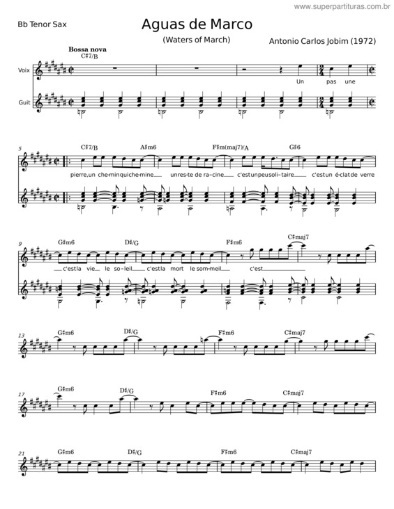 Partitura da música Aguas De Marco – Antonio Carlos Jobim, Vinicius De Moraes