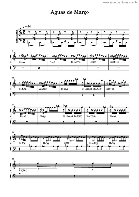 Partitura da música Aguas De Marco – Antônio Carlos Jobim Aguas De Março