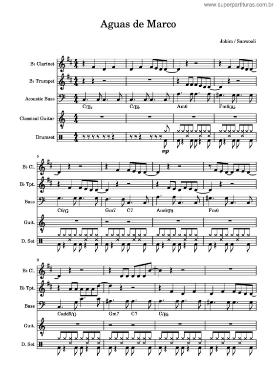 Partitura da música Aguas De Marco – Antônio Carlos Jobim v.2