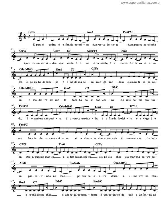 Partitura da música Aguas De Marco – Antônio Carlos Jobim