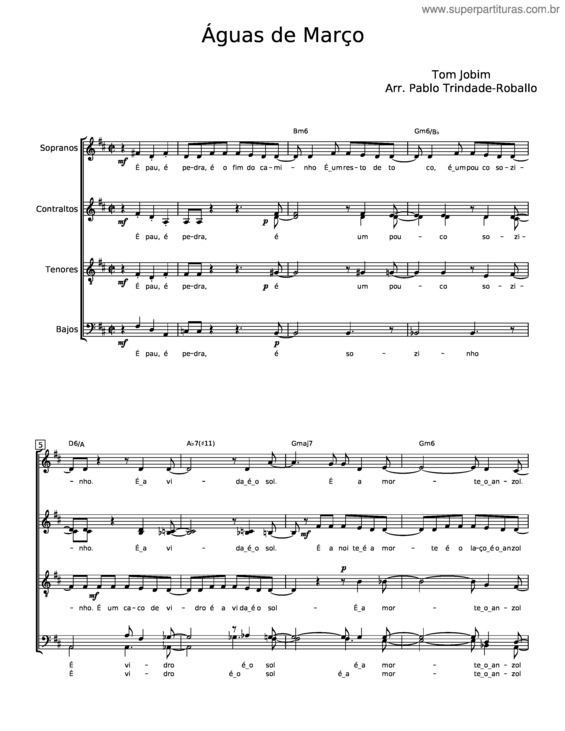 Partitura da música Águas De Março – Tom Jobim E Chico Buarque