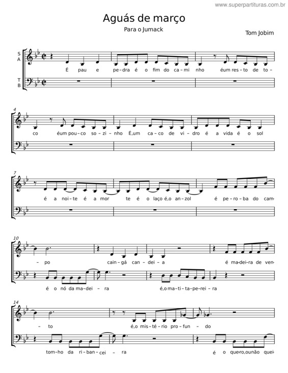 Partitura da música Aguás De Março – Tom Jobim